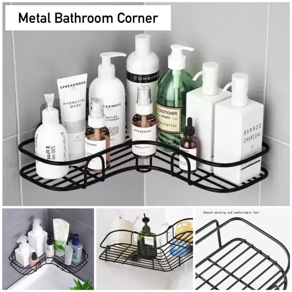 Wall Corner Rack + 2 Self Adhesive Screws  | Multipurpose Kitchen, Sink Organizer, Metal Bathroom Accessories Corner | Shelf Wall Mount Storage Rack