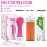 3-in-1 Wax Heater Machine for Hair Removal | Wax Heater Machine + Wax Cartrdige + Wax Strips | Portable Cartridge Wax Warmer with Epilators